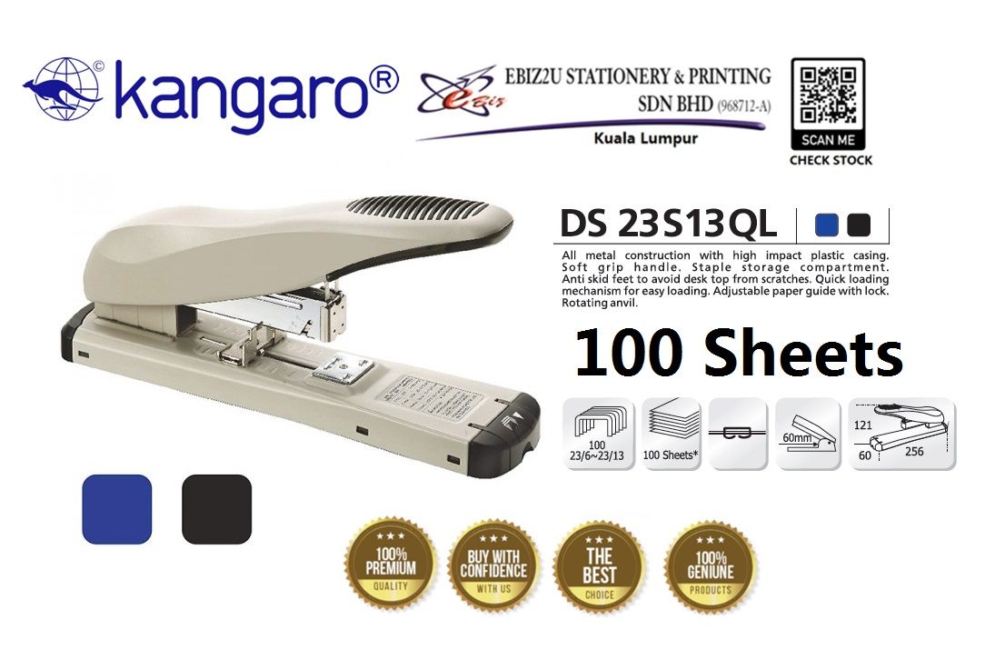 KANGARO DS-23S13QL Heavy Duty Stapler - 100 Sheets alat pengokot, kawat, stapler paper, Heavy Duty Stapler, Heavy Duty Staplers