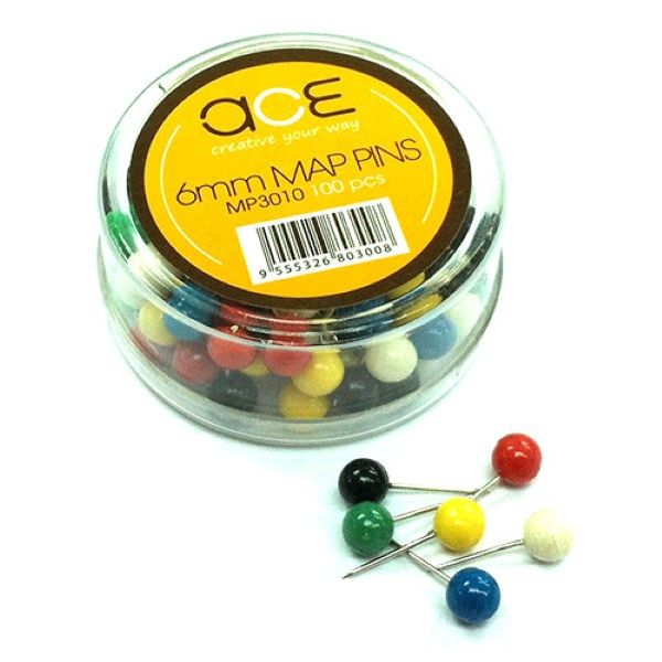Aplus Map Pins Assorted Colours 6mm 100 pieces