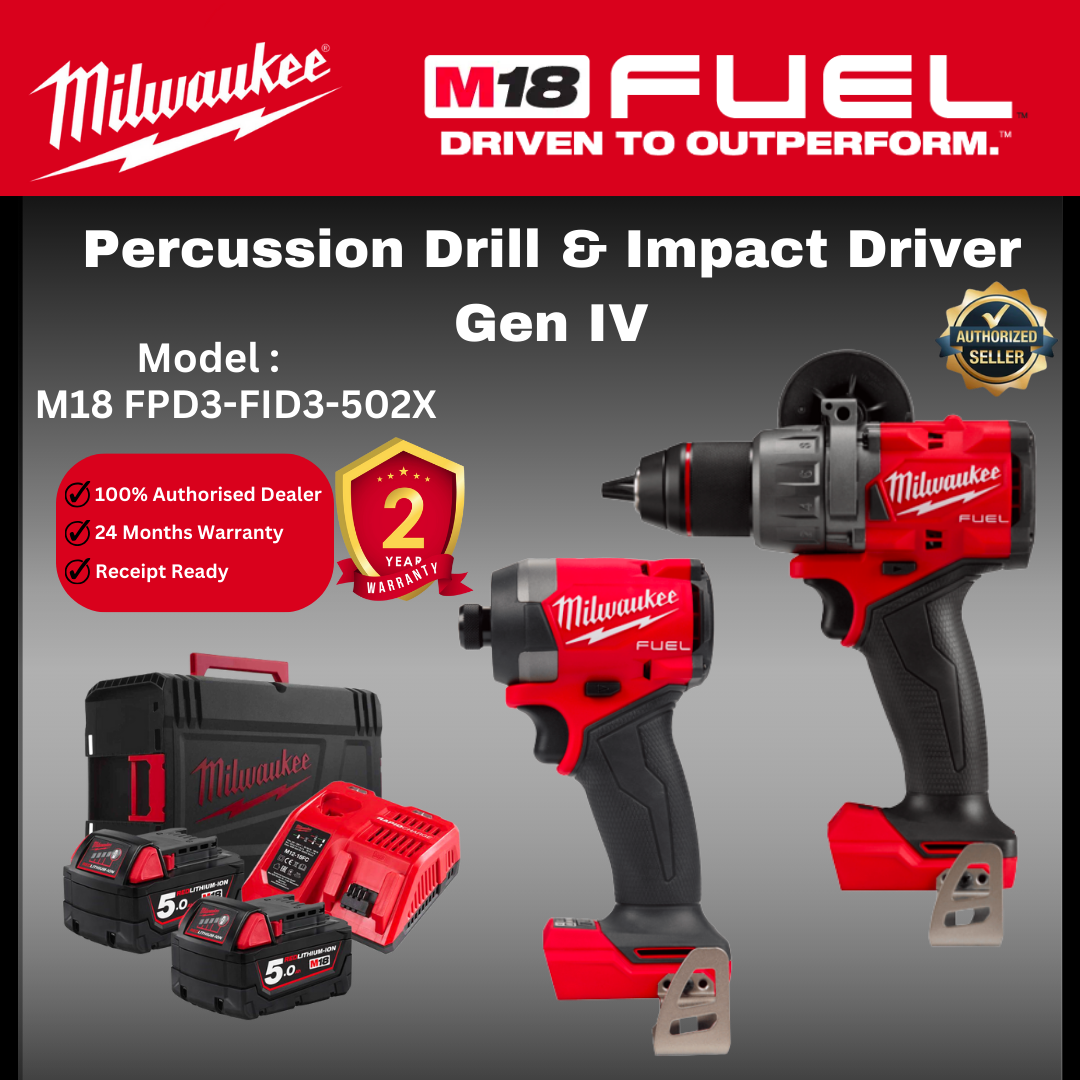 Milwaukee M18 Percussion Drill & Impact Driver / M18 FPD3-FID3-502X / Drill & Driver with Battery Set / 158Nm Impact Drill / Milwaukee Drill