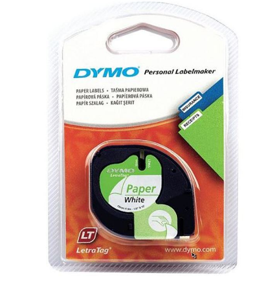 DYMO LETRATAG PAPER TAPE 12MM X 4M - WHITE