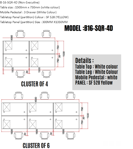 *WORKSTATION CLUSTER OF 4/6 : MODEL B16-SQR-4D