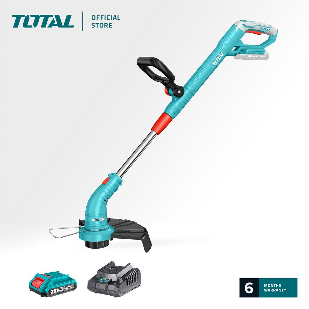 TOTAL TGTLI20301 LI-ION GRASS TRIMMER (CAPABLE OF EDGING FUNCTION. PACKAGE COMES WITH 1 PC 20V 2.0AH BATTERY 1 PC FAST INTELLIGENT CHARGER (2000 MAH) 1 PC SAFETY GOGGLES 1 PC KNITTED & PVC DOTS GLOVES)
