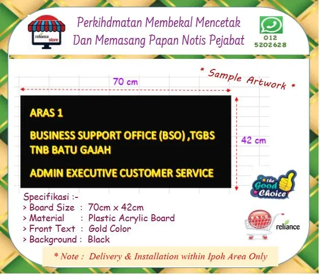 Custom Made Services / Perkhidmatan & Pembekalan # Signage Notice Board # Papan Notis # RP0825 ( KTT : 1 Lot )
