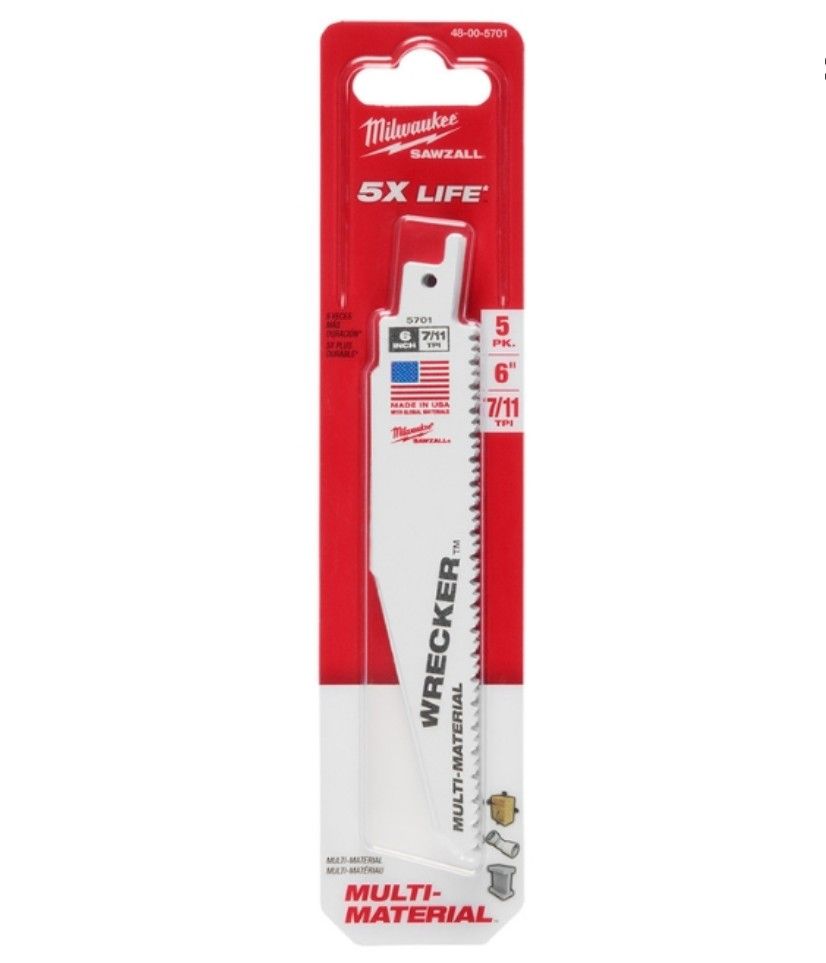 Milwaukee 6" (150mm) 7/11 TPI WRECKER™ SAWZALL™ Blade (5pcs) 48-00-5701
