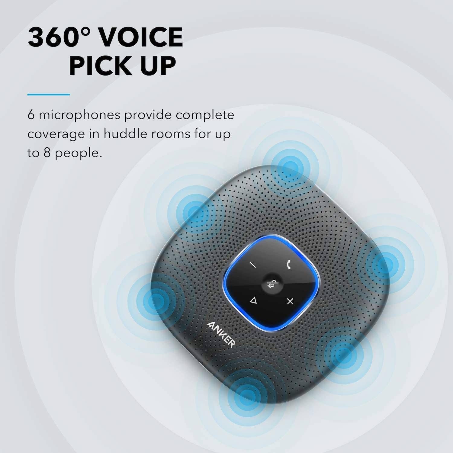 Anker A3301 PowerConf Bluetooth Speakerphone, with 6 Microphones, Enhanced Voice Pickup, 24H Call Time, Bluetooth 5