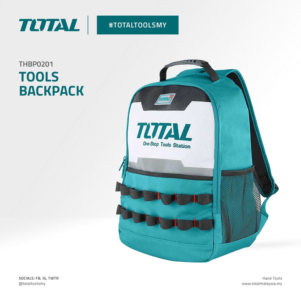 TOTAL TOOLS BACKPACK MULTI POCKETS & PEN/CLIP SLOTS DIMENSIONS (450MM X 340MM X 170MM) THBP0201