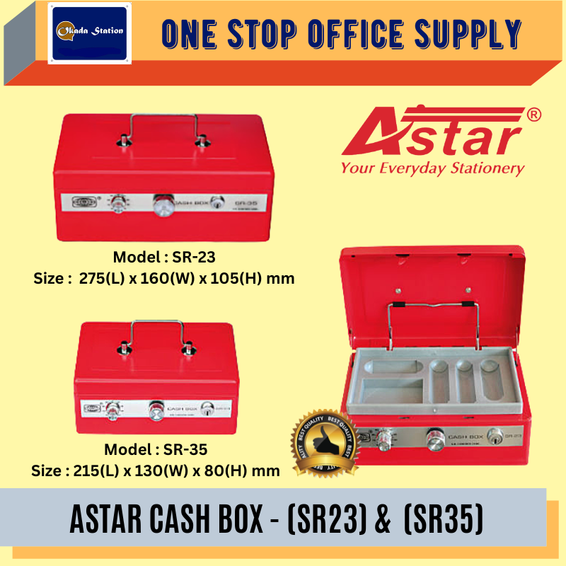 ASTAR SR-SEREIS LARGE CASH BOX - WITH PLASTIC COIN TRAY(SR23) & WITH PLASTIC COIN N NOTE TRAY(SR35) / CASH BOX / CASH STORAGE BOX / CASH HOLDER / METAL CASH BOX / SAFETY BOX / MONEY BOX / MONEY SAFE BOX / SR-SEREIS LARGE