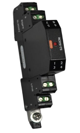 Signal Surge Protector, 18VDC, 500mA, 20kA, Indicator, 1 Pair with isolated earth c/w Base and alarm output SL2-18-EC90