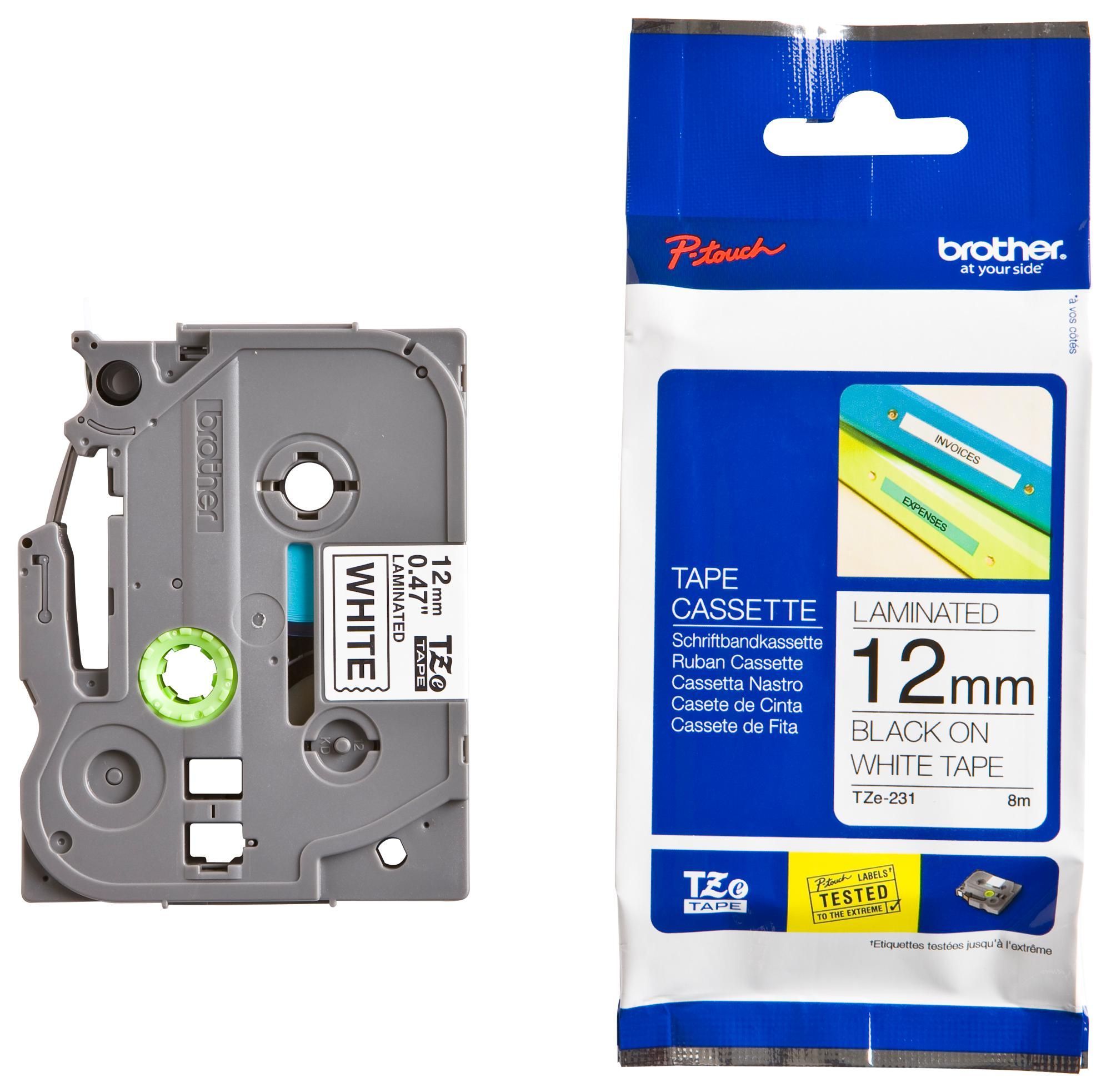 BROTHER P-TOUCH LABEL TAPE BLACK ON WHITE 12MM (TZE231)