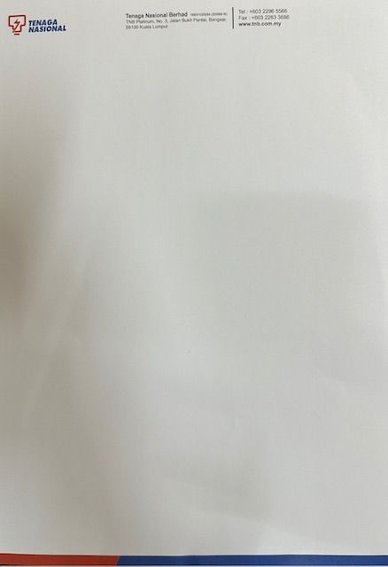 Quality Letterhead TNB White Paper 100gsm