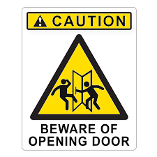 CAUTION BEWARE OF OPENING DOOR 105X131MM