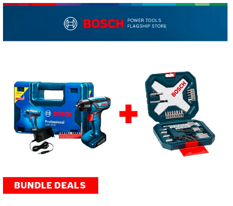 BOSCH - GSR 1000 Cordless Drill Driver - 06019F40L1 + BOSCH 34pcs X-Line Classic Drill & Screwdriver Bit Set - 260 c/w Battery x 2, Charger x 1, Drillbit Set, Hand Carried Box x 1