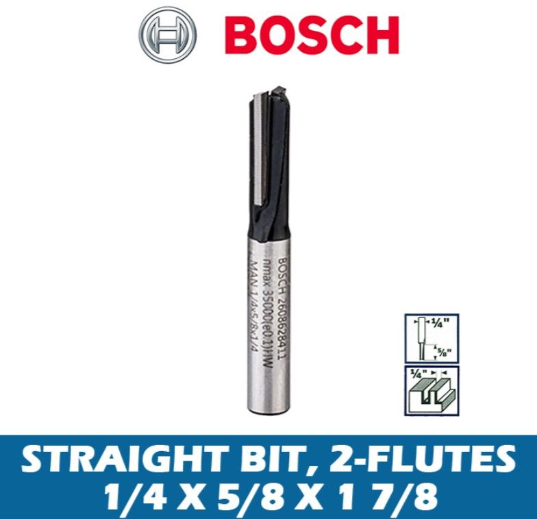 BOSCH PRO ROUTER STRAIGHT BIT, TWO FLUTES, Ø 1/4? X L 5/8?, SHANK 1/4? (2608628411)