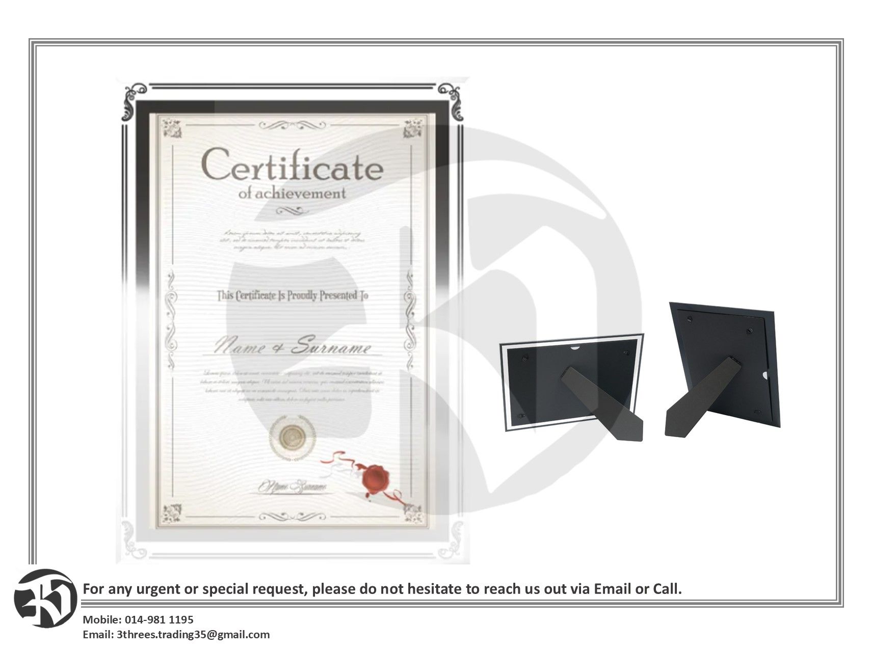 A4 Certificate Frame With Glass Cover (Silver)