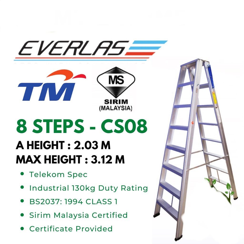 BS2037 1994(Class 1 Industrial) Heavy Duty Double Sided Ladder Spec Telekom 8 Steps (SIRIM)