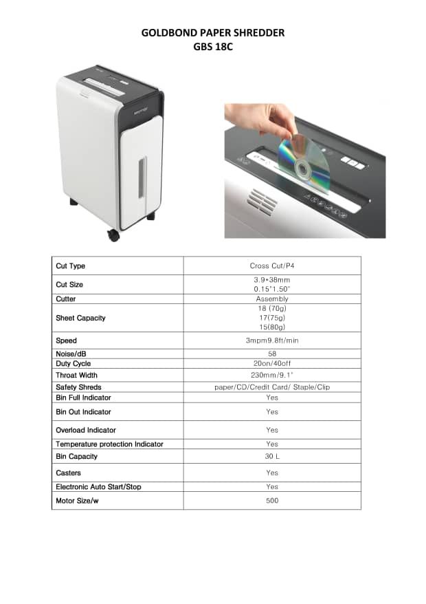 Gold Bond Cross Cut Paper Shredder GBS-18C