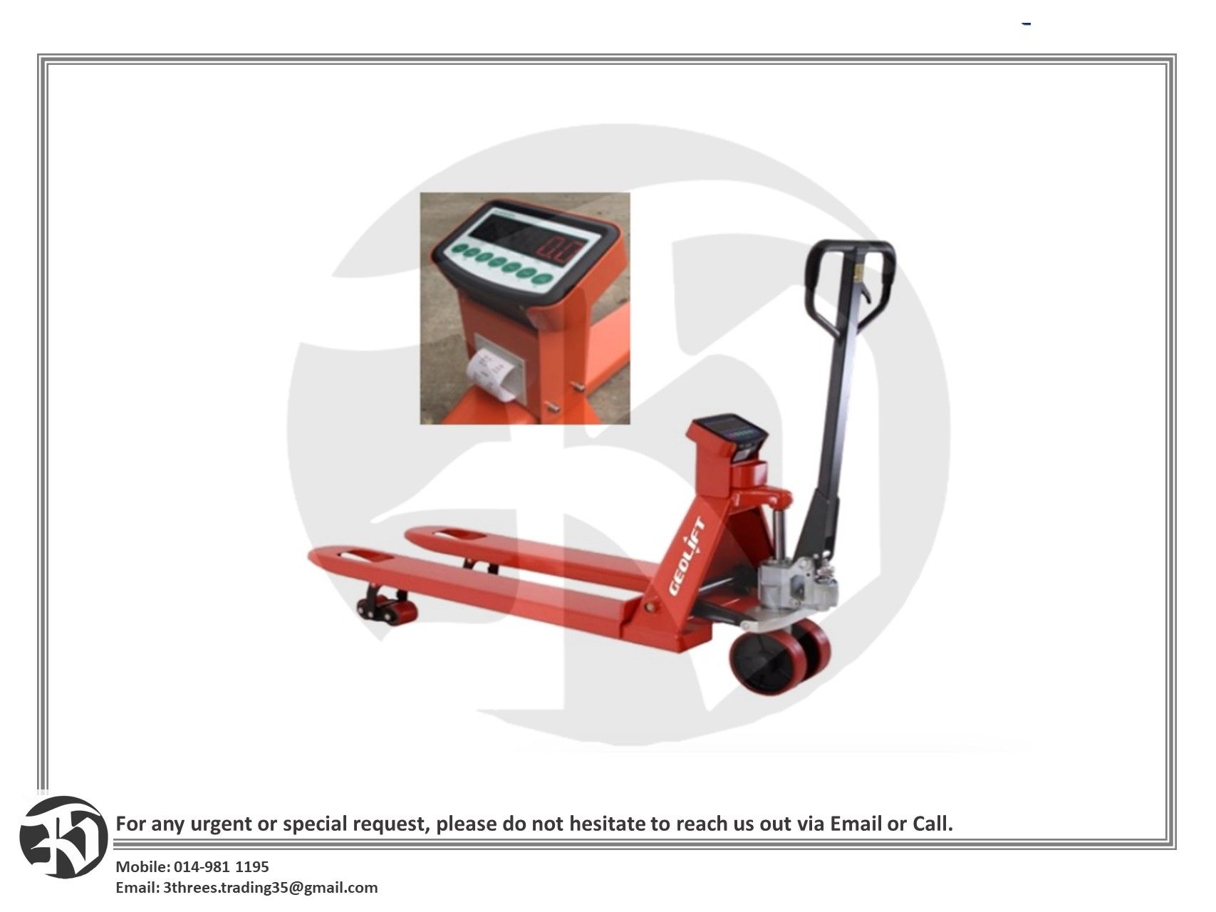 GEOLIFT High Performance Weight Scale Pallet Truck (Germany Hydraulic Pump System)