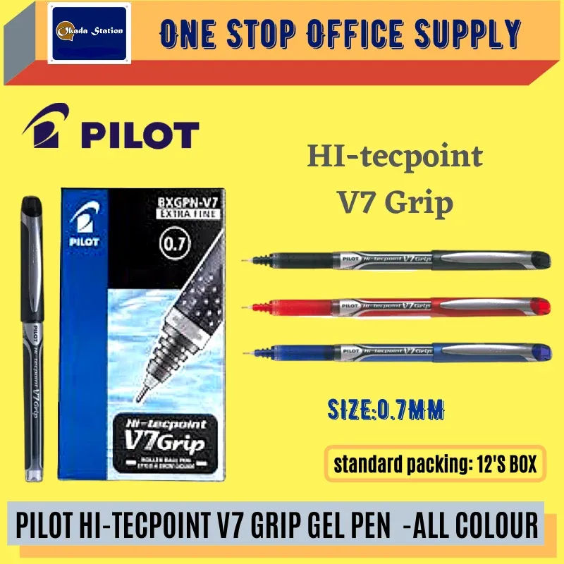 PILOT HI-TECPOINT V7 GRIP GEL PEN -ALL COLOUR / Pilot / HI-Tecpoint / V7 Grip / Gel Pen / 0.7mm / Pilot Hi-Tecpoint Gel Pen #black #blue #red