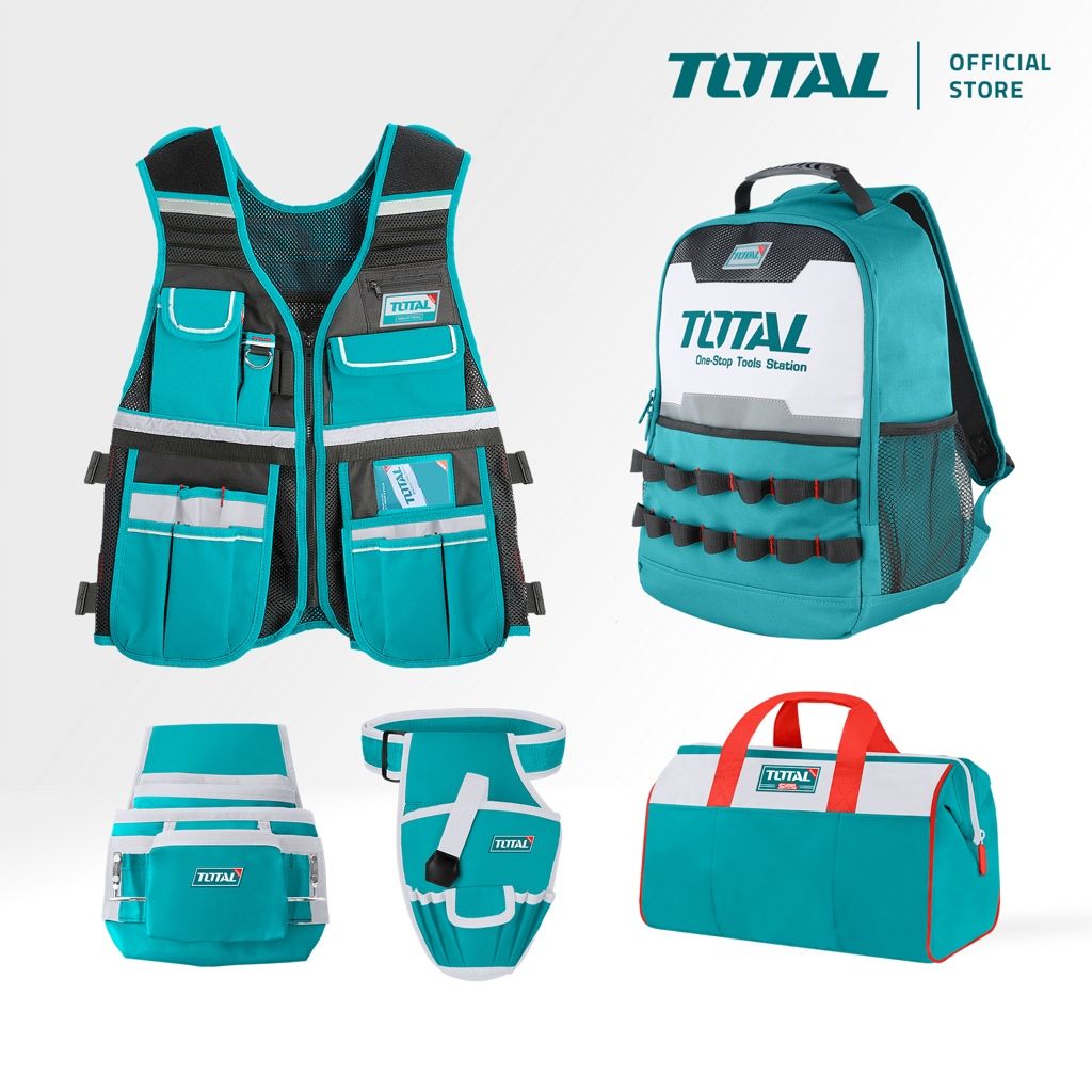 TOTAL TOOLS BAG SET WITH BACKPACK + TOOL VEST + POUCH + DRILL HOLSTER TOS23047