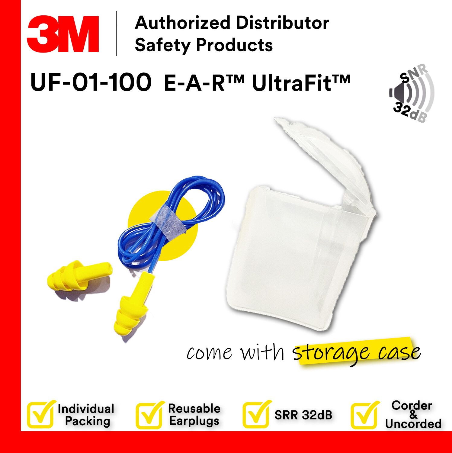 3M UltraFit Reusable Earplugs with Casing UF-01-100 E-A-R/ EP_ PSD_