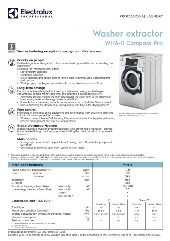 Electrolux *Electrolux Washer Extractor WH6-11 Compass Pro