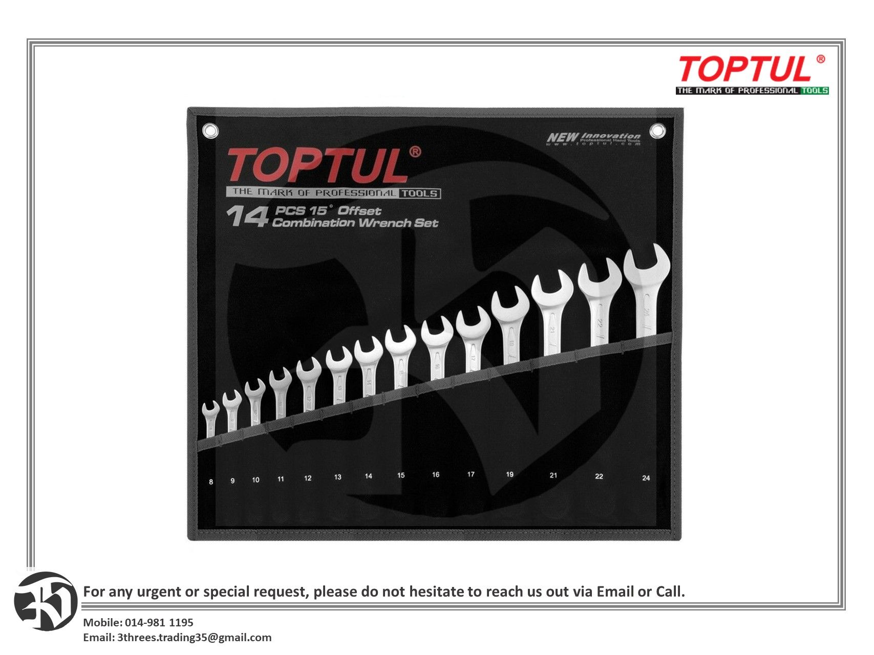 Toptul Standard Combination Wrench 15° Offset - METRIC