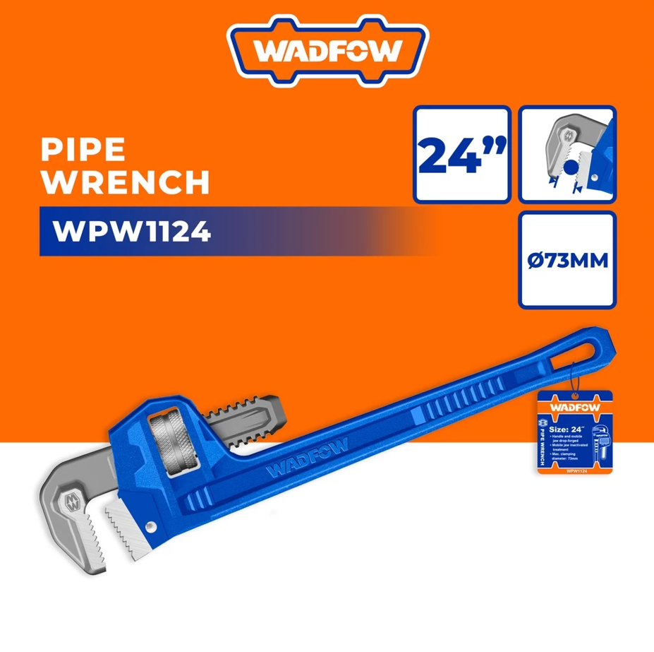 WADFOW PIPE WRENCH DROP-FORGED CARBON STEEL (24" X 73MM) (WPW1124)