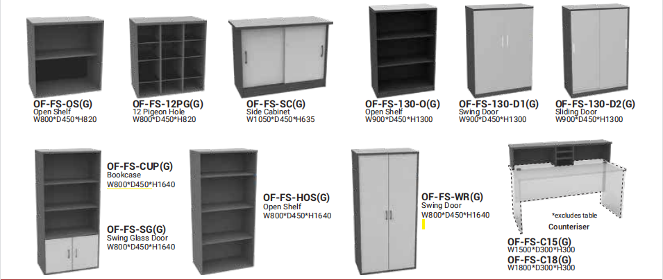 OFIS SN SERIES CABINET / OPEN SHELF _LIGHT GREY TOP_ DARK GREY BASE