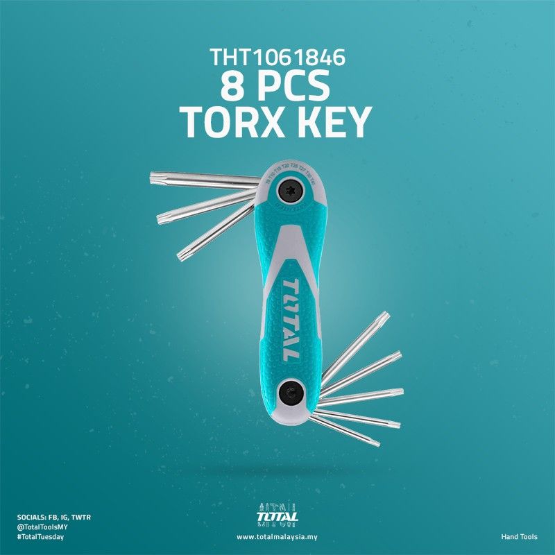 TOTAL TORX KEY T9 /T10/ T15/ T20/ T25/ T27/ T30 /T40 & CR-V STEEL (8 PCS) THT1061846