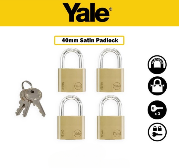 YALE ESSENTIAL SERIES YE1 SOLID BRASS PADLOCK 40MM (YE1/40/122/4) (4 PADLOCK)