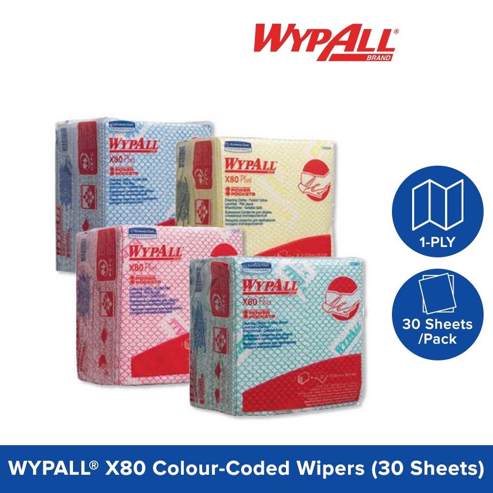 WYPALL X80 Plus Colour-Coded Wipers (30 sheets) (Direct Food Contact Approved) / Kitchen Towel Cleaning Cloths
