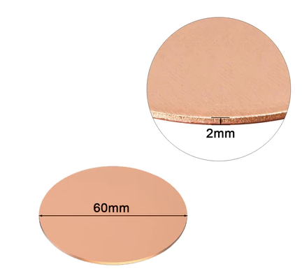 T2 Coppers Disc Round Plate  Thickness 2mm, Diameter 60mm