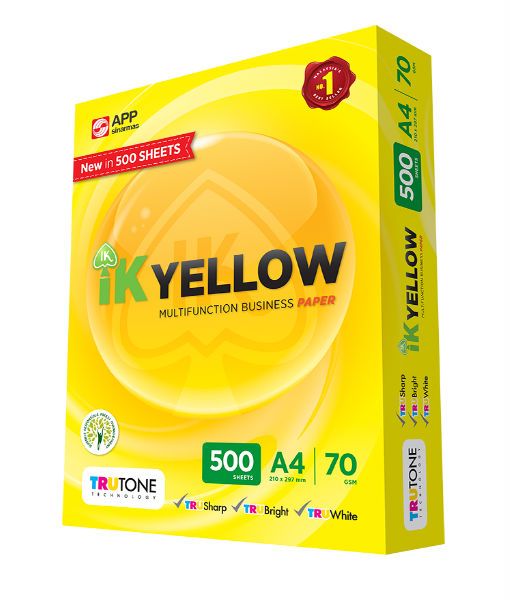 A4 70GMS IK YELLOW PAPER- 500 SHEET / IK YELLOW / INDAH KIAT / A4 PAPER / 70G / 500SHEETS / WHITE PAPER / PHOTOSTAT PAPER