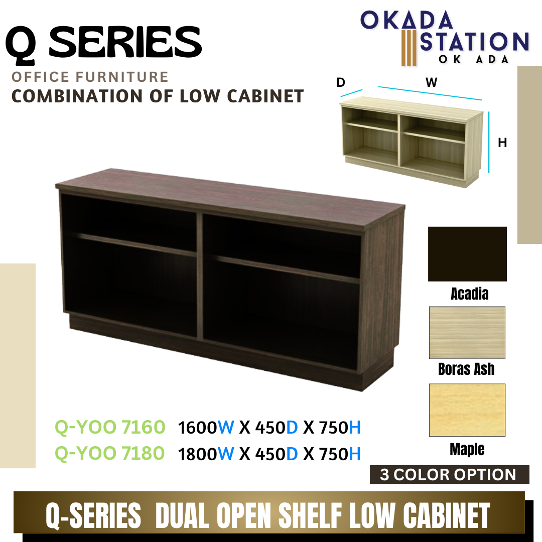 Q SERIES DUAL OPEN SHELF LOW CABINET- (Q-YOO 7160) (Q-YOO 7180) / Q SERIES / WOODEN LOW CABINET / COMBINATION LOW CABINET / LOW CABINET / DUAL OPEN SHELF CABINET / OPEN SHELF CABINET ./ CABINET