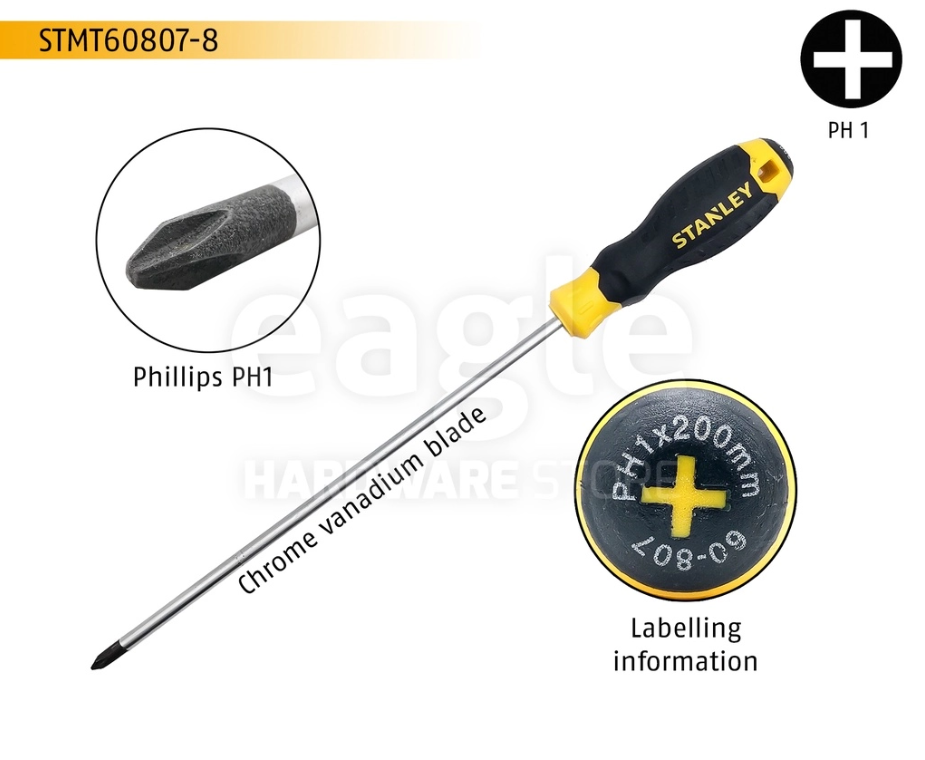 STANLEY STMT60807-8 PH.1 X 200MM PHILLIPS CUSHION GRIP SCREWDRIVERS