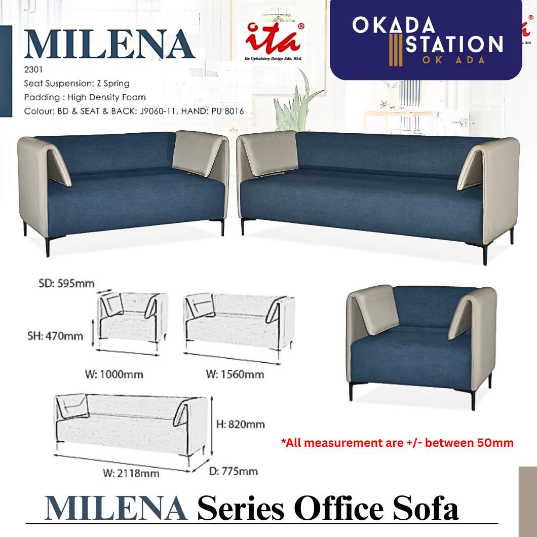 MILENA SERIES OFFICE SOFA - ALL SIZE / SINGLE SEATER / DOUBLE SEATER / TRIPLE SEATER / 1+2+3 SEATER SET / VISITOR SOFA / PU LEATHER / FABRIC / SOFA PELAWAT / SOFA PEJABAT / SOFA / MILENA 2301