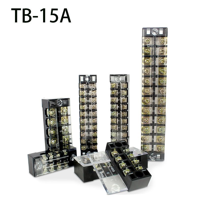 Dual Row Strip Barrier Screw Terminal Block 600V 15A Fixed Wire Connector 3/4/5/6/8/10/12 Positions