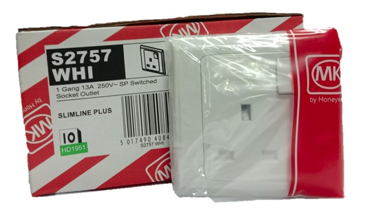 MK SLIMSLINE S2757 WHI 13A 1GANG SWITCH SOCKET OUTLET (WHITE) (FLUSH)