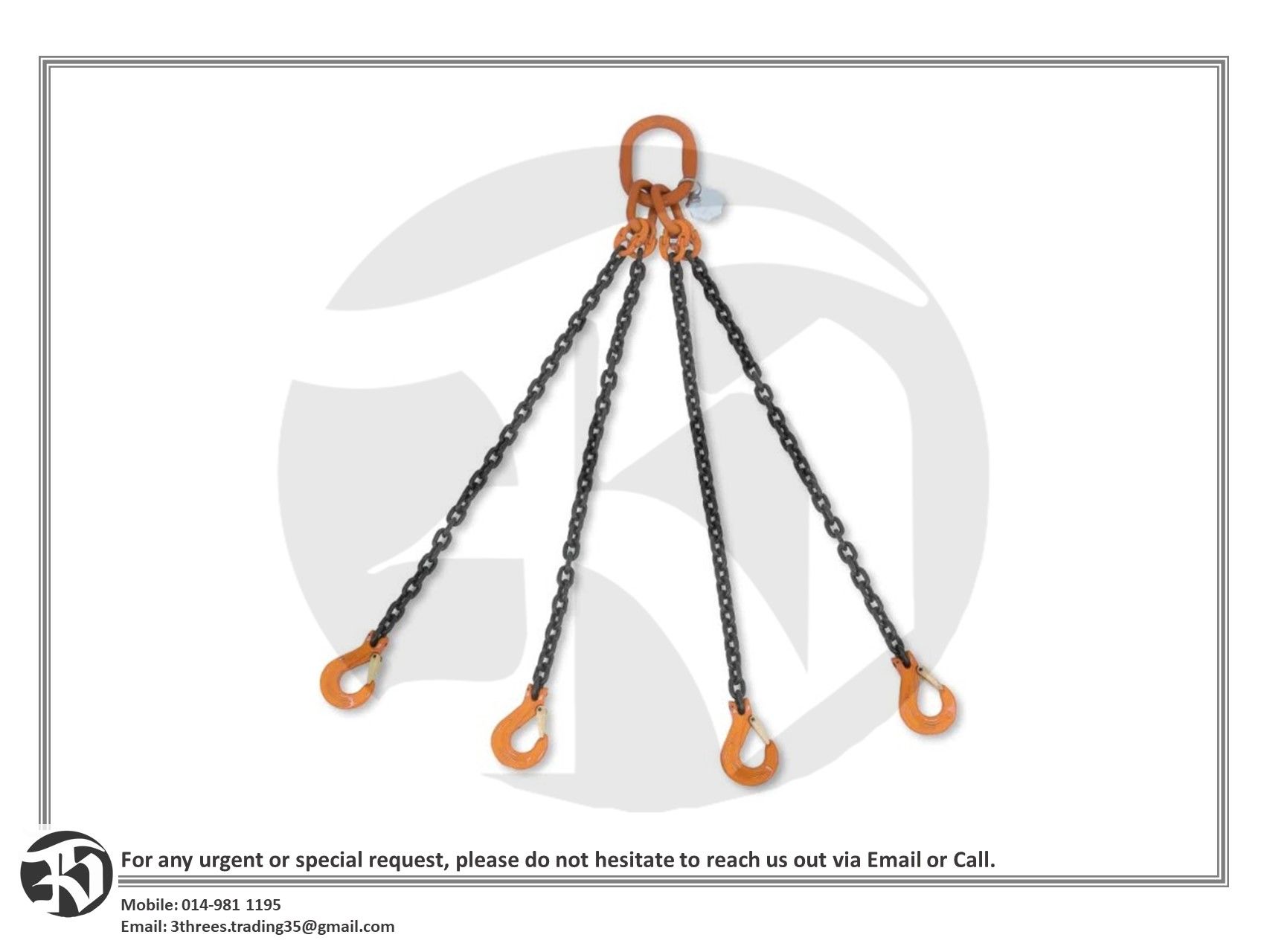 4 Legged Lifting Sling Chain Grade 8 (3-4.25 Tonne) (PREORDER: 4-6 WEEKS)