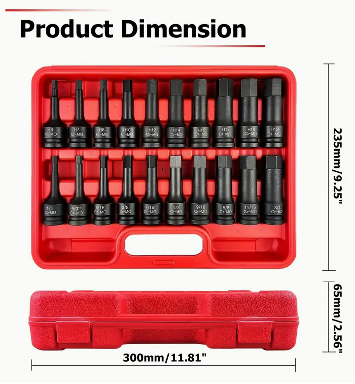 1/2" 20pcs Drive Master Impact Hex Bit Set Magnetic Nut Driver Set, 1/4" Hex Shank Power Driver Bit Set