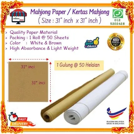 Mahjong Paper / Kertas Mahjong / Brown Paper # Warna : Brown & Putih # Size : 31 inci x 31 inci # RP-0117-02 ( KTT : 1 Gulung @ 50 Helai )