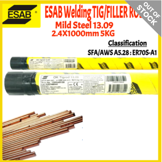 RIGHTWELL ESAB WELDING TIG ROD/FILLER MILD STEEL 13.09 2.4X1000MM 5KG