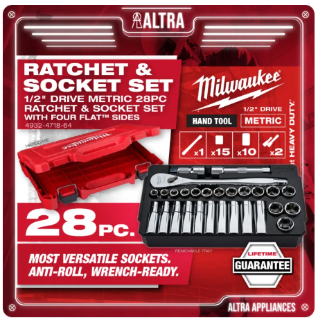 Milwaukee 1/2" Drive Metric 28pc Ratchet & Socket Set