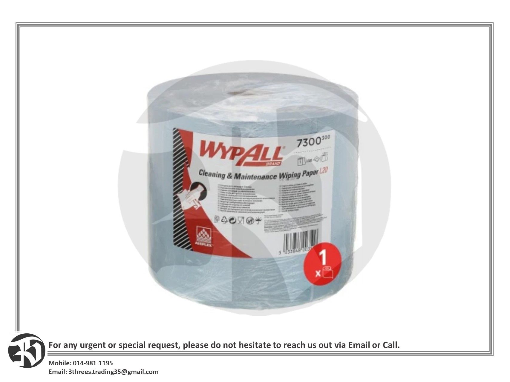 Wypall L20 Cleaning & Maintenance Wiping Paper Jumbo Roll 7300, 2 ply, Blue, 500sheets/roll