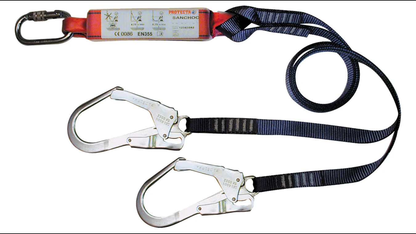 Protecta *Protecta 1.5m Fall Arrest Shock Absorbing Lanyard Screw Karabiner Twin