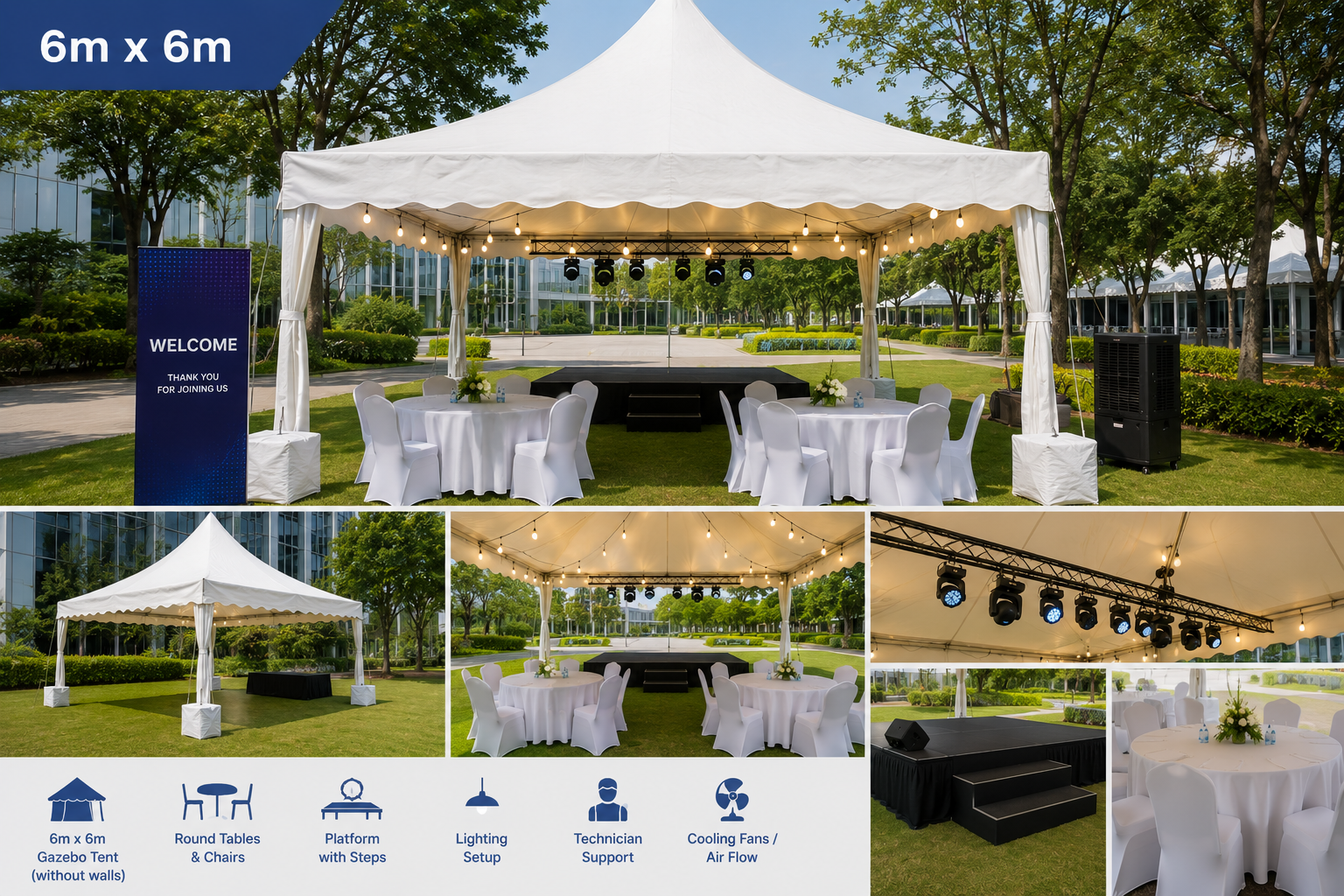 OEM Outdoor Event, Gazebo Tent Setup Package – 6m x 6m
(minimum order 4 units)