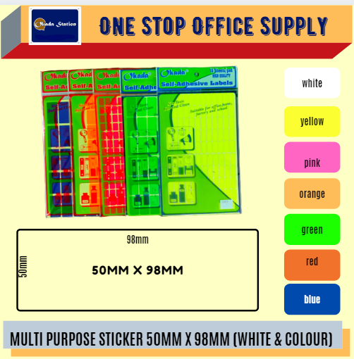 MULTI PURPOSE LABEL 50MM X 98MM -ALL COLOUR / Multi Purpose Label / Sticker Label / Colour Label / Colour Sticker / Label / Multipurpose Label