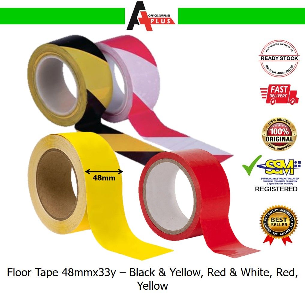 Floor Tape 48mmx33m / Pita Pelekat Lantai - Black & Yellow, Red & White, Red, Yellow