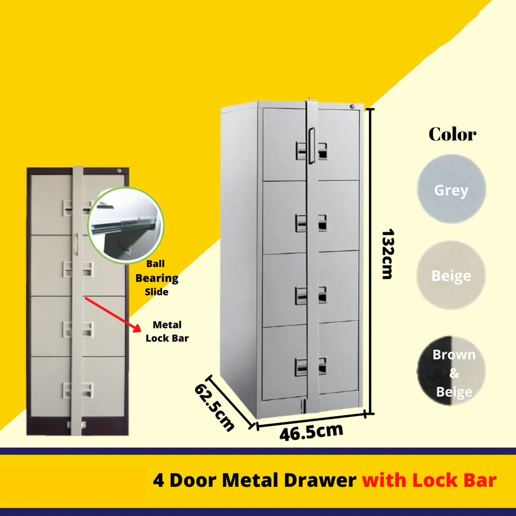 4 DOOR METAL DRAWER WITH LOCK BAR