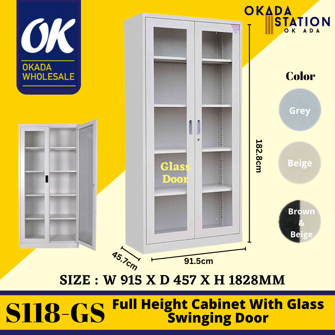 S118-GS Full Height Cupboard With Glass Swinging Door (With 3 Shelves / Metal Cabinet / Cabinet / Full Height Cupboard / Full Height . Cupboard / Steel Cupboard / Glass Door